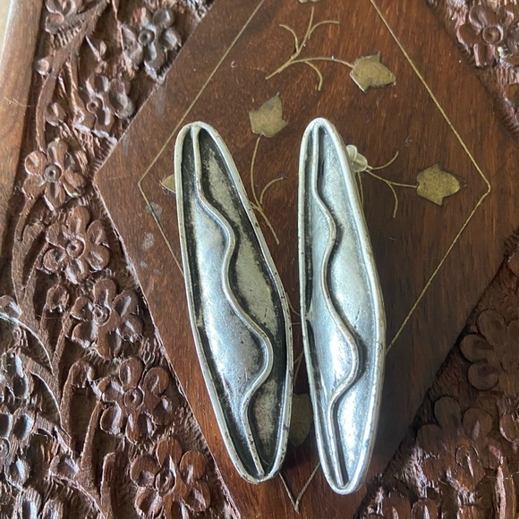 Silver Plated Long Handmade Charm Earrings Oval Moroccan Artisan 90s - Picture 2 of 3